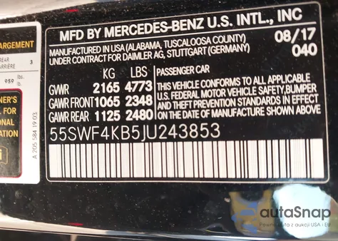 2018 Mercedes-Benz C 300 4Matic из США, поврежденный, VIN 55SWF4KB5JU243853